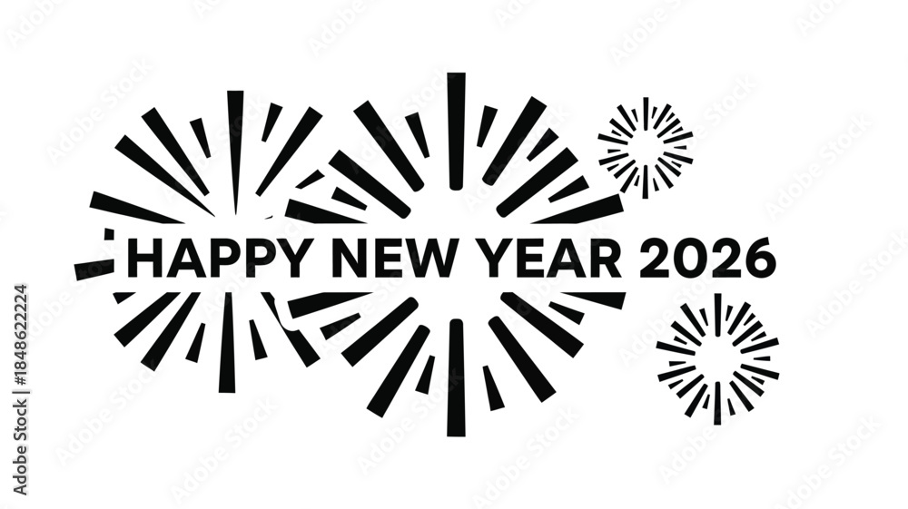 Obraz premium Festive new year fireworks display with text and a bold silhouette