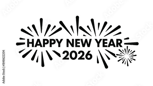 Celebratory new year fireworks and text design in bold silhouette