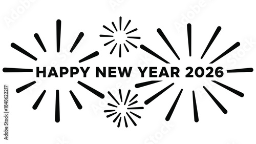 Festive new year fireworks display with text a striking silhouette
