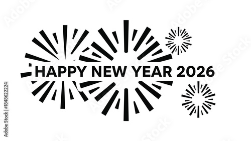 Festive new year fireworks display with text and a bold silhouette