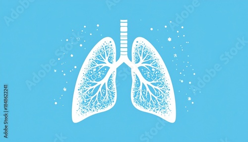 Illustration of human lungs with respiratory system detail on a blue background