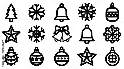 Festive christmas icons collection in a simple black and white silhouette