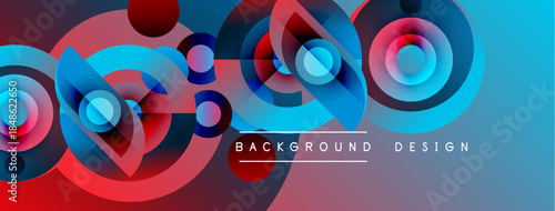 Abstract circles overlap, creating vibrant blue, red gradients. Modern design element for backgrounds, presentations. Smooth transitions visible.