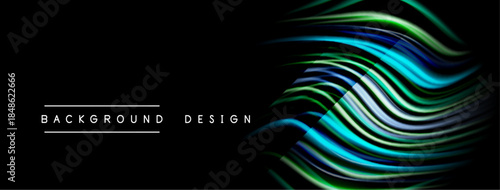 Abstract flowing lines create vibrant visual effect. Dark background emphasizes colorful wave pattern, modern design element.