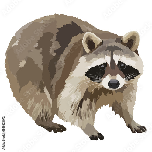 Raccoon, 2D flat vector illustration in icon style, isolated on a white background