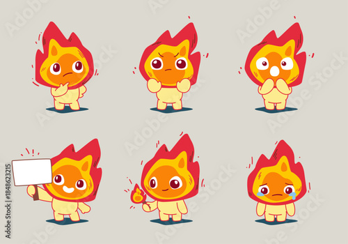 set of cartoon fire character mascot collection