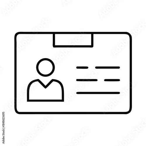 A simple line drawing of a person's identification card with a photo and text fields.