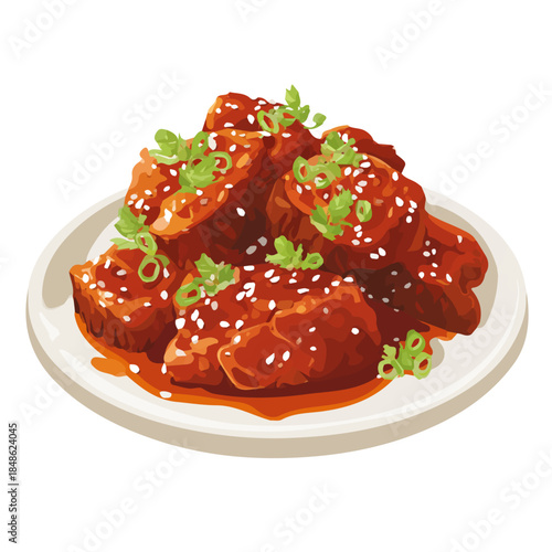 Flat 2D Sweet And Sour Pork vector illustration, icon graphic on white background