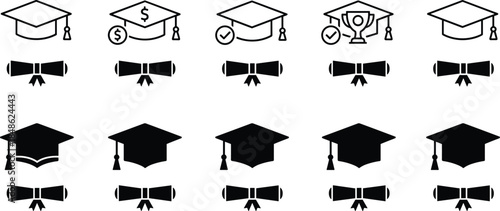 Graduation, academic icons, diploma, education symbols, achievement, success, graduation cap, certificate, student, school, university, learning, ceremony, degree, honor, graduate