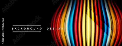 Dynamic colorful lines create abstract shape. Black background emphasizes vibrant design elements, modern aesthetic.