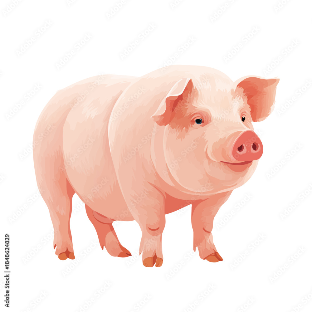 Fotografie Minimalist 2D vector icon representation of a Pig, displayed on a pure white bac
