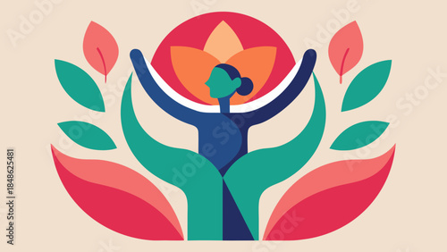Abstract flower transforming into raised hands symbol, celebration of women strength and growth, vector style