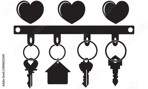 House Keychain Design – Home Keys, Heart Holder & Real Estate Symbol Vector