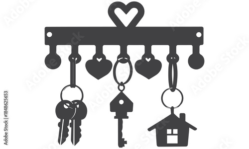 House Keychain Design – Home Keys, Heart Holder & Real Estate Symbol Vector