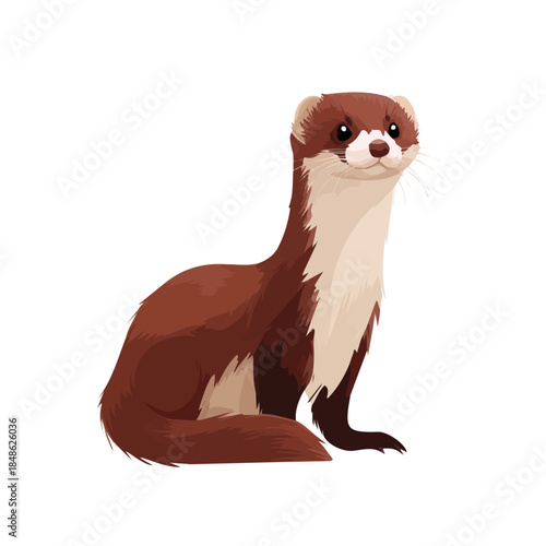 Weasel, 2D flat vector illustration in icon style, isolated on a white background