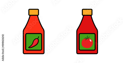Chili sauce bottle and tomato ketchup sauce bottle on white background.