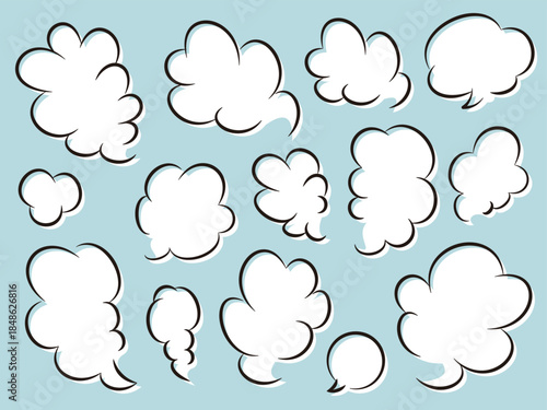 思考や想像を表すモクモクした雲形の吹き出し シンプルなベクターイラストセット
