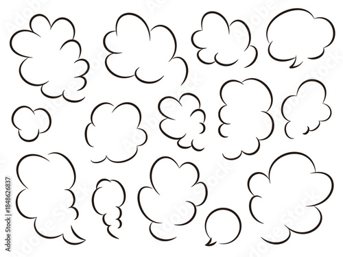 思考や想像を表すモクモクした雲形の吹き出し シンプルなベクターイラストセット