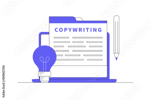 Copywriter creative worker concept. Writer, journalist, blogger. Content creator. Job and profession. Flat Cartoon Vector Illustration, icon Stylish abstract design landing page web