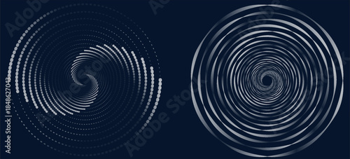 Halftone circular dotted frames set. Circle dots texture isolated on white background. Spotted spray texture. Vector abstract design element spiral circle sound wave vector dots circle