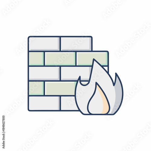 Firewall Security Icon — Brick Wall with Flame, Minimal Line Vector (SVG)

