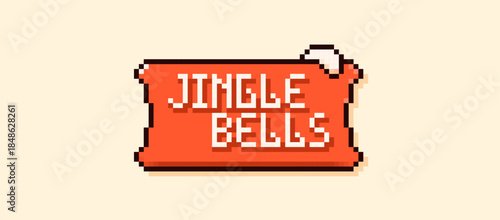 Christmas pixel art speech bubble with Jingle Bells text and snow pile.