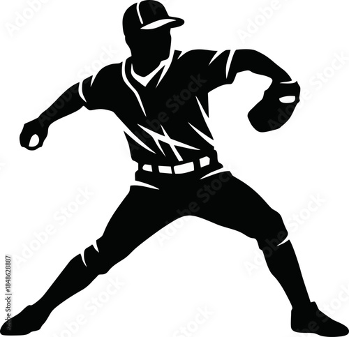 Baseball Pitcher Negative Space Silhouette. Modern Sport Logo Vector