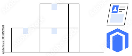 Warehouse storage concept. Warehouse with stacked boxes s secure storage solutions. Warehouse management is supported by identification and security mechanisms. For logistics, delivery, e-commerce