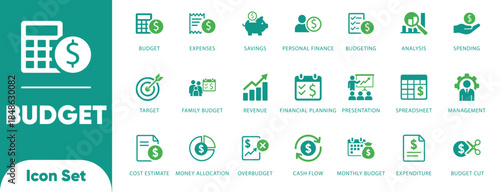 Finance and budget line icons. Wallet, graph, coin, and bank vector symbols. Ideal for fintech apps, dashboards, and corporate reports.