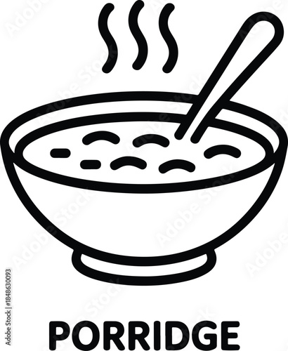 Bowl of porridge with steam and spoon