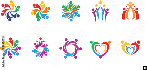 Vector illustration of colorful stickers with people and symbols