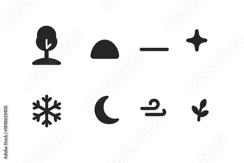 Minimalist Winter Icons. Minimalist lonely tree in snow. Filled icon set of minimalist lonely tree in snow: