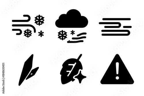 Blizzard Icons Collection. Dangerous blizzard conditions. Filled icon set of dangerous blizzard conditions:
