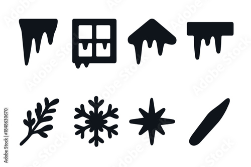 Ice Architecture Icons. Ice on architecture. Filled icon set of ice on architecture: icicle shape, window grid