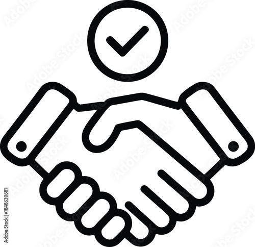 Business deal handshake with approved sign icon