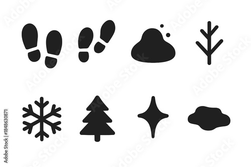 Footprint Icons in Snow. Footprints in fresh snow. Filled icon set of footprints in fresh snow: boot print,