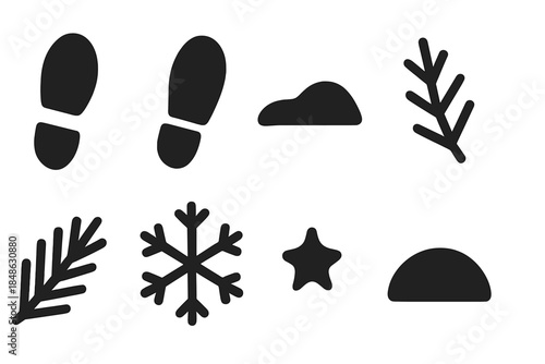 Fresh Snow Icon Set. Fresh snow marks. Filled icon set of fresh snow marks: boot mark, step imprint, snow