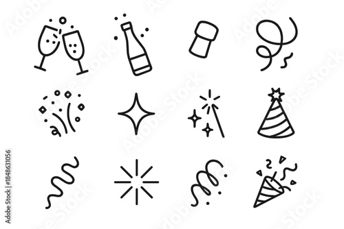 Cheers Icon Set. Champagne glasses cheers. Line outline icon set of Champagne glasses cheers: two champagne