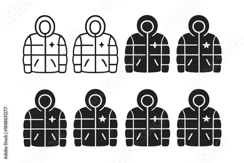 Minimal Metallic Jackets Icons. Minimal metallic jackets. Filled icon set of minimal metallic jackets: jacket