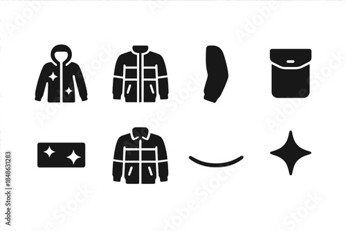 Urban Metallic Jackets Iconset. Urban metallic jackets. Filled icon set of urban metallic jackets: hooded