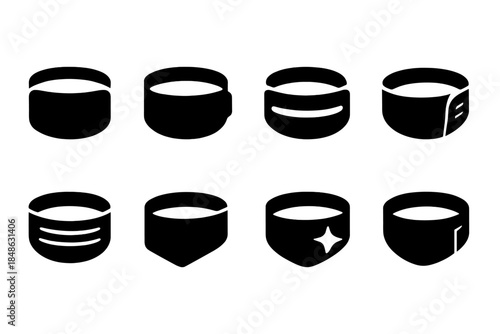Futuristic Visor Icons. Futuristic visor gear. Filled icon set of futuristic visor gear: tech visor, strap