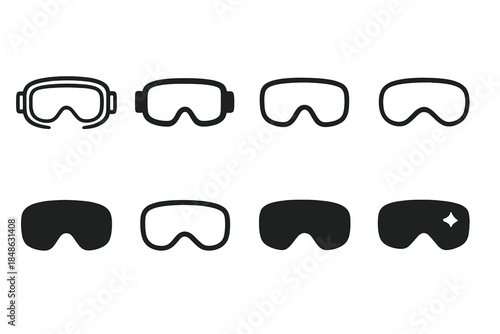 Minimal Ski Goggles Icons. Minimal ski goggles. Filled icon set of minimal ski goggles: visor outline, strap