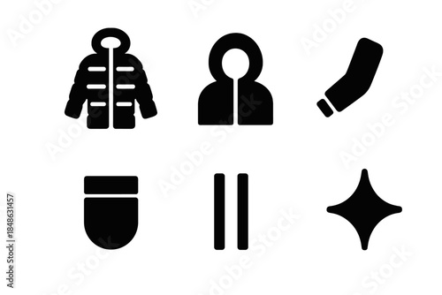 Neutral Winter Wear Icons. Neutral winter wear. Filled icon set of neutral winter wear: padded coat, hood,