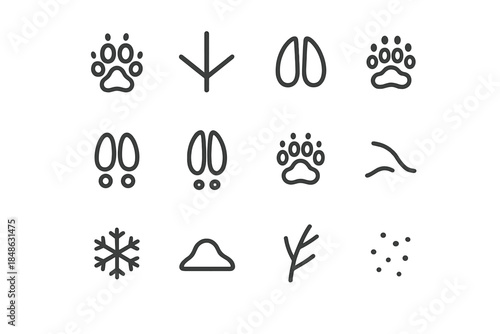 Wallpaper Mural Animal Tracks Icons. Animal tracks in snow. Line outline icon set of Animal tracks in snow: paw print, bird Torontodigital.ca
