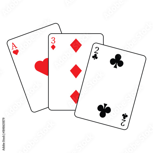 Illustration of playing cards include clubs, diamond and hearts.