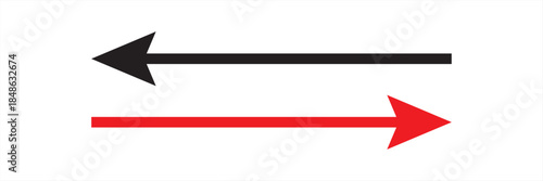 Black and red large arrows left and right pointing. solid long arrow icon sketched as vector symbol