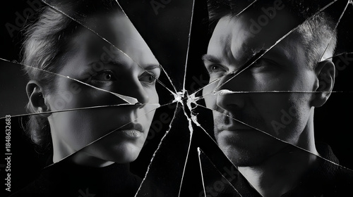 incivility. Broken mirror fragments reflecting multiple faces, symbolic of fractured trust and impossible reassembly. wellbeing guides.