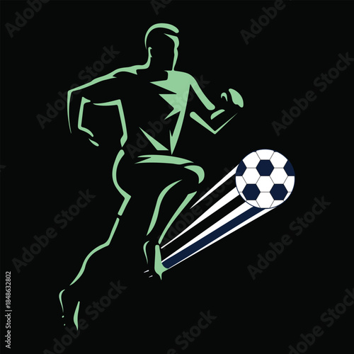 Dynamic Football Player Kicking Soccer Ball, Modern Sports Vector Illustration
