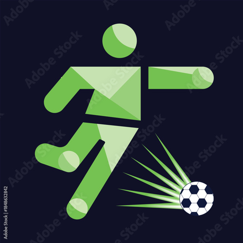 Modern Geometric Soccer Player Kicking Ball Vector Illustration