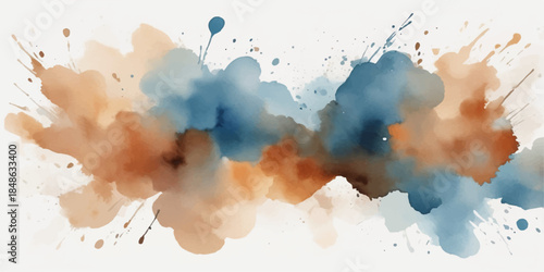 Abstract blue watercolor texture background vector illustration of sky, clouds, and light on vintage paper